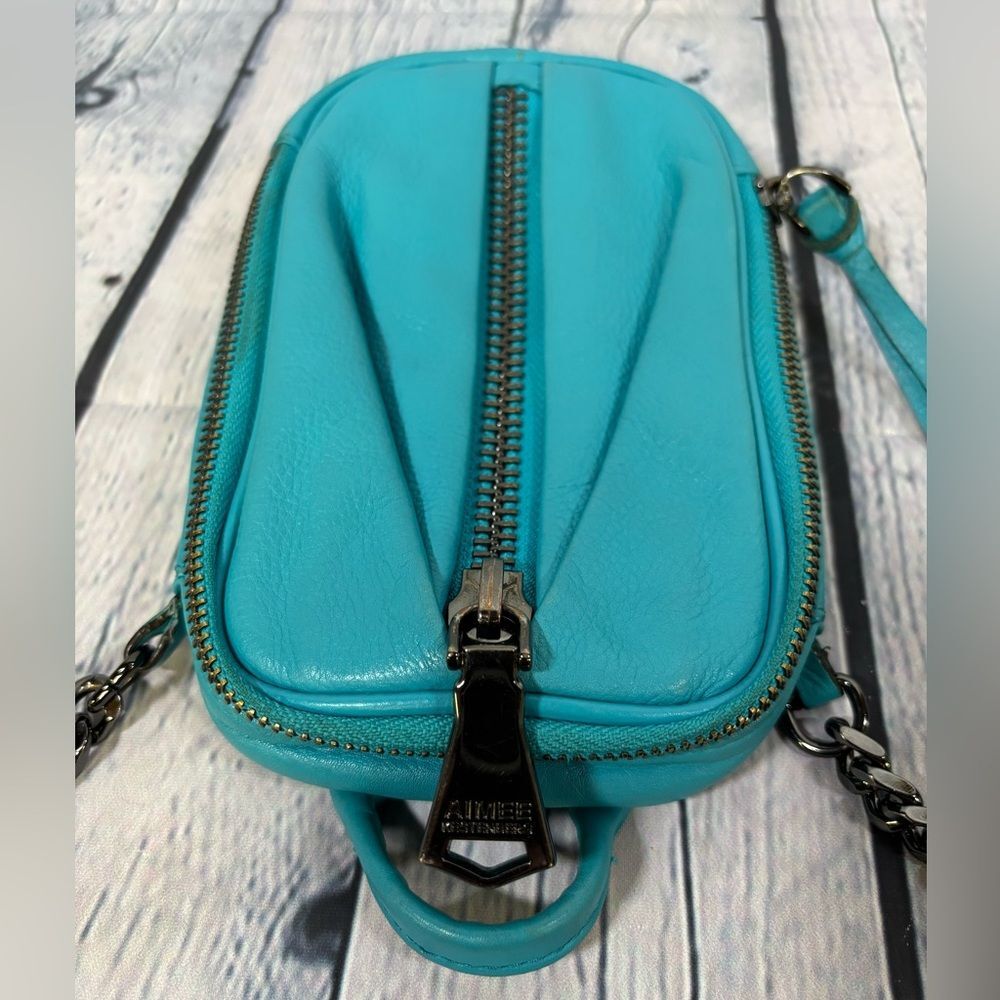 Aimee Kestenberg Tamitha Teal Leather Black Chain RFID Phone Holder Crossbody - Picture 2 of 8